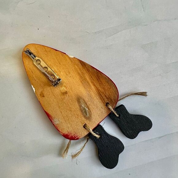 Handmade Wooden Santa Claus Brooch Pin - Picture 4 of 5